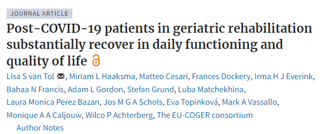 Adam Gordon MBE (@adamgordon1978) on Twitter photo Older patients admitted to rehabilitation following COVID-19 substantially recovered, even those with frailty at admission. Patients with frailty should not be excluded from rehabilitation after acute illness. Read more at: academic.oup.com/ageing/article… <a href="/Age_and_Ageing/">Age_and_Ageing</a> Older patients admitted to rehabilitation following COVID-19 substantially recovered, even those with frailty at admission. Patients with frailty should not be excluded from rehabilitation after acute illness. Read more at: academic.oup.com/ageing/article… <a href="/Age_and_Ageing/">Age_and_Ageing</a>