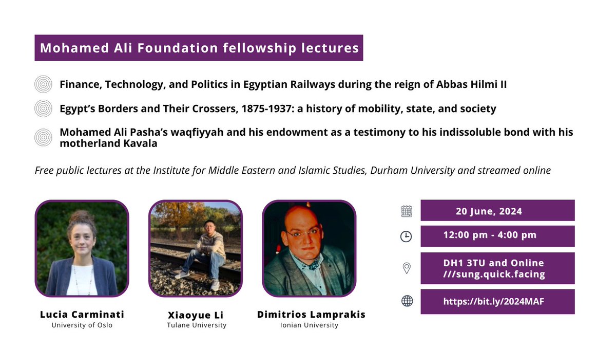 Mohamed Ali Foundation free public lectures 20 June 2024. For more information see the link: bit.ly/2024MAF @Durham_SGIA