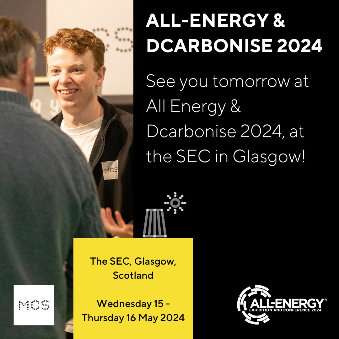 Visit us tomorrow on stand J51-53 to talk everything MCS and gain insights into small-scale renewables across Scotland and the wider UK.

You still have time to get your FREE tickets here👉bit.ly/3xkFZh4 

#AllEnergy2024 #Dcarbonise2024 #Renewables #Energy #Event