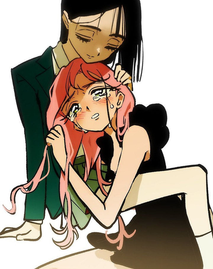 Just noticed that this is probably the concept art of the early idea of alien stage. From their clothing we can assume sua was the one who went to college while mizi was the one who still had dreams of being an idol