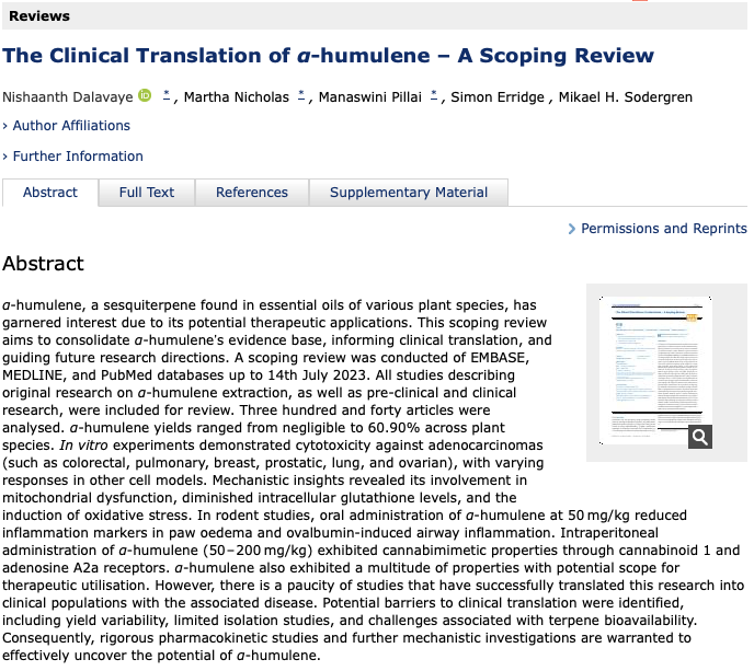 🧐We are only starting to understand the therapeutic properties of various #terpenes found in #medicalcannabis extracts

Here we review the data on α-humulene

thieme-connect.com/products/ejour…