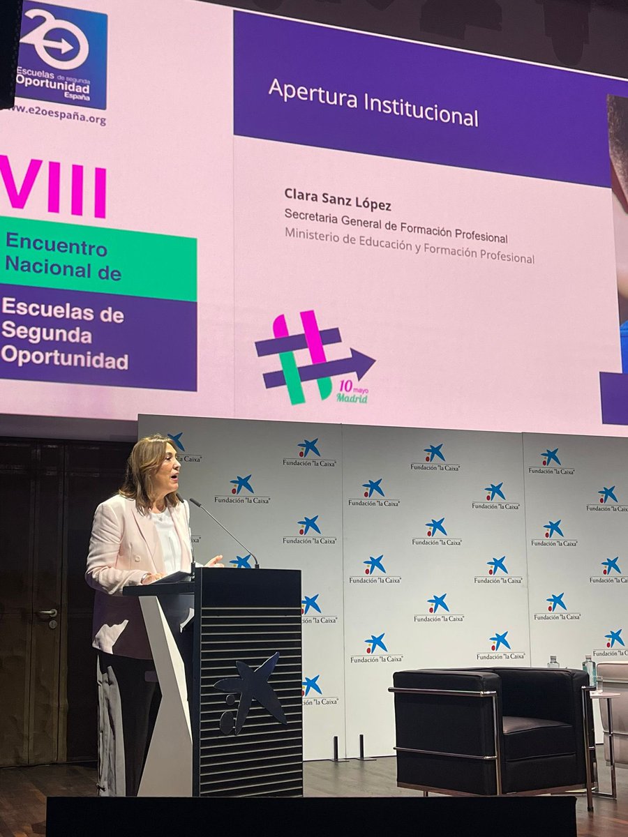 <a href="/ivapri/">Ignacio Vazquez TP</a> <a href="/E2OEspana/">E2O España</a> <a href="/MADRID/">Ayuntamiento Madrid</a> “El abandono escolar no es un fracaso de los jóvenes, no es un problema de esfuerzo, es un fracaso del sistema. Ahí es donde entráis vosotros, Escuelas de Segunda Oportunidad” “ponéis a los jóvenes en el centro de la tarea”

Clara Sanz, Secretaria General de Formación Profesional
