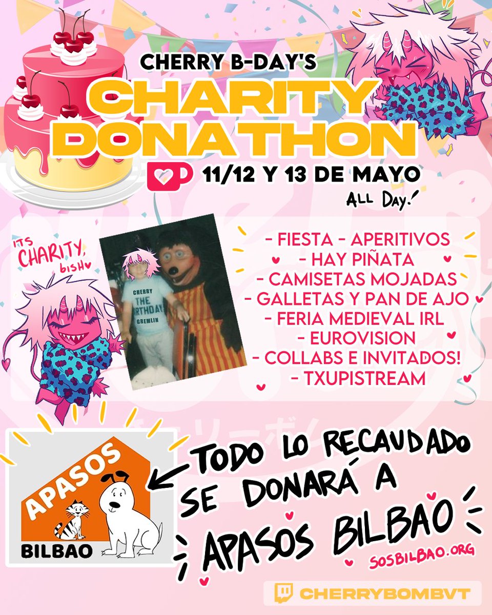 CherryBombVT's tweet photo. 🎉🎉¡¡CUMPLEAÑOS DE CARIDAD!!🎉🎉

¡¡Súmense a la celebración durante todo este fin de semana, habrá globos, comida, bebida, risas, fails y muchísimo más!! ¡¡¡¡POR LOS PERRITOSSSSS!!!!🐕

Os espero allí💕 #Vtuber #VTuberUprising https://t.co/ocYKc2RGE3