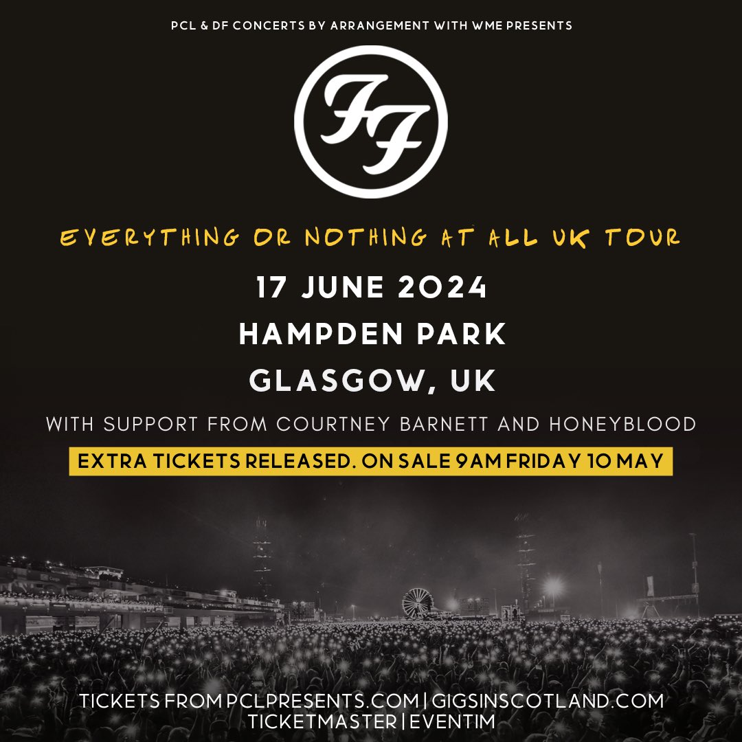 ⭐️ MORE TICKETS ⭐️ have been added for @foofighters Glasgow show. If you’ve been kicking yourself for missing out now is your chance. 🏴󠁧󠁢󠁳󠁣󠁴󠁿 I WILL SEE YOU THERE!! 👀