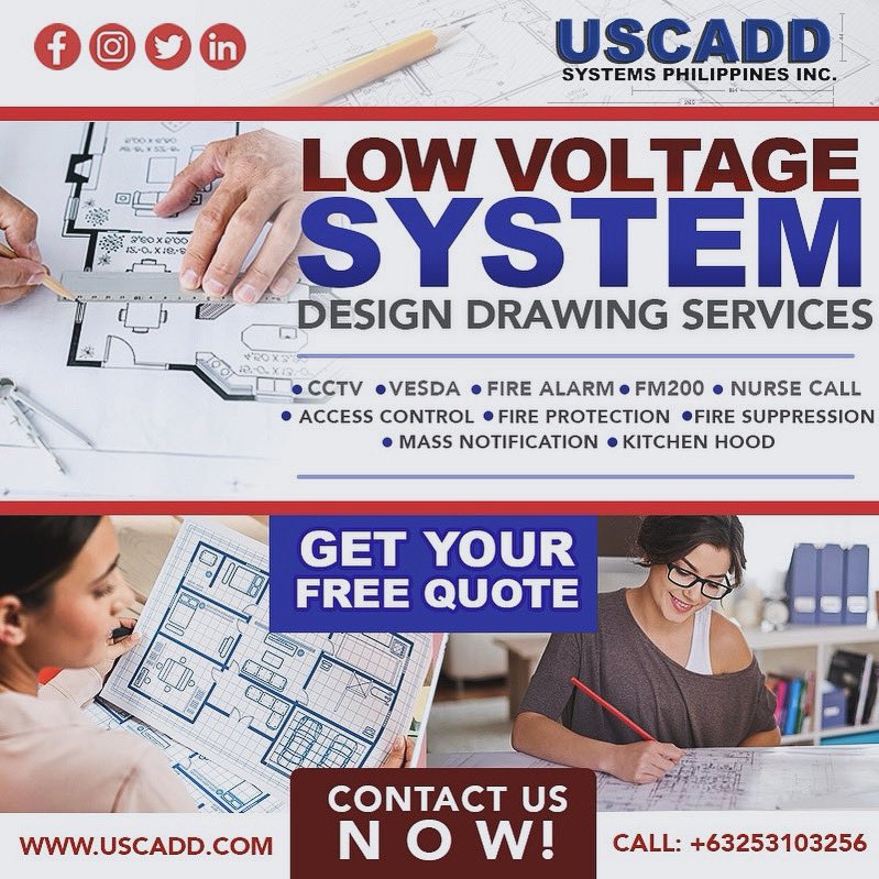 uscadd's tweet photo. Elevate your projects to a whole new level with our professional, precise, and innovative Low Voltage Systems CAD Design services.
☎️ +632 5310 3256
📧 cadders@uscadd.com
🌐 https://t.co/JWh077avqy
#uscaddsystemsphilippinesinc #cad #design #CADServices #FireAlarmDesign https://t.co/uBctFWvloO
