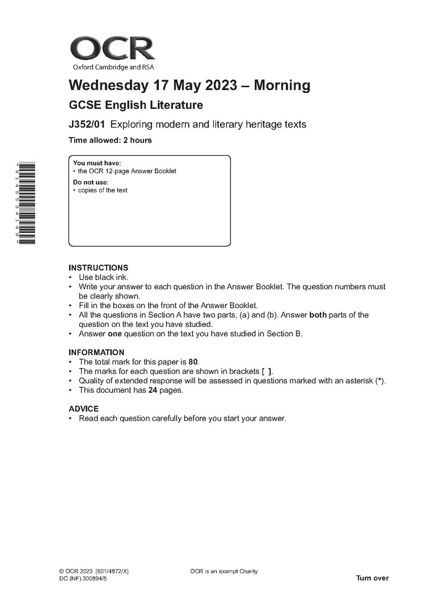 2023 OCR GCSE ENGLISH LANGUAGE PAPER 1 QUESTION PAPER (J352/01: Exploring modern and literary heritage texts). 
hackedexams.com/item/14940/202… 
#2023ocrgcse #ocrgcseenglishlanguagepaper1 #englishlanguage #2023english #ocrgcsequestionpaper #englishquestionpaper #J352/01 #hackedexams