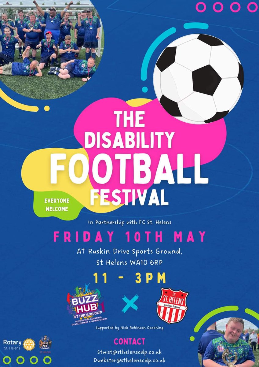 We are delighted to help bring The Disability Football Festival to St Helens today.. If your available today please pop down and show your support and help cheer the teams on 👏🏻👏🏻 Good luck everyone !! #UpTheCommunityStripes 🔴⚪️