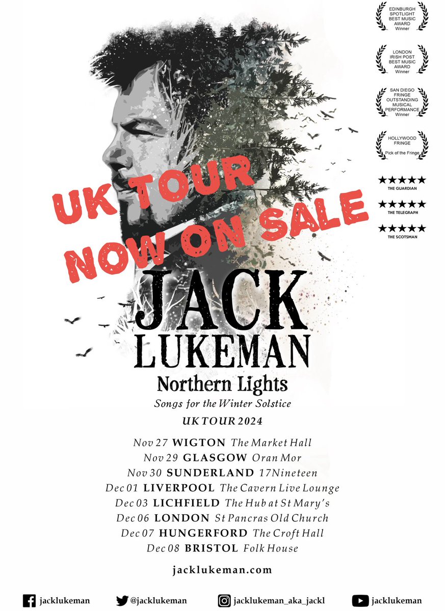 ‼️UK TOUR TICKETS ARE NOW ON SALE @ jacklukeman.com ‼️ PLEASE SHARE📣 27 NOV Wigton 29 NOV Glasgow 30 NOV Sunderland 01 DEC Liverpool Cavern 03 DEC Lichfield 06 DEC London St Pancras Old Church 07 DEC Hungerford 08 DEC Bristol, Folk House