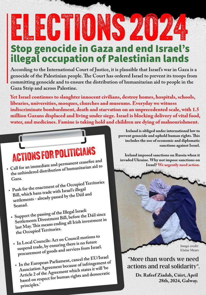 ClareDalyIRL's tweet photo. Information leaflet on tangible actions for Palestine produced by @KinvaraPalestin for the EU and local elections. https://t.co/vKH0EHQ78Q