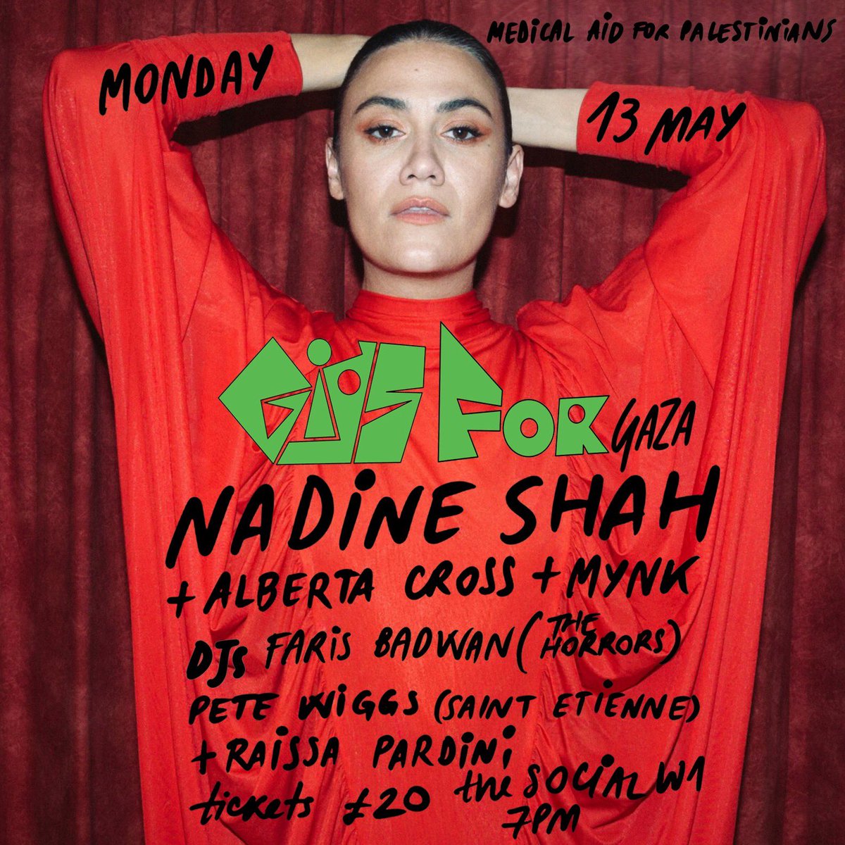 So great listening to @nadineshah this morning on @BBC6Music with @laurenlaverne 📻 We love Nadine & her new album ‘Filthy Underneath’ is a banger! Catch her on Monday at @thesocial at the next Gig for Gaza, raising funds for @MedicalAidPal ❤️