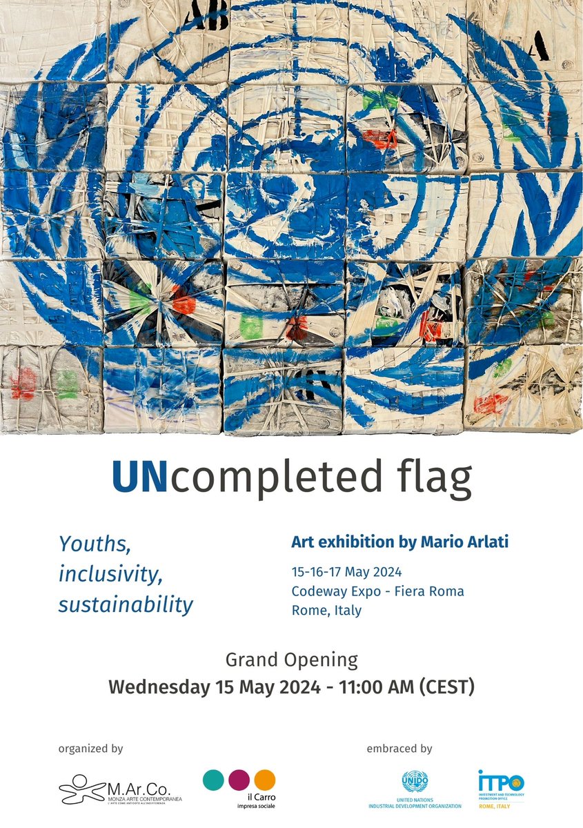 🎉 Join us for the inauguration of the art exhibition by Mario Arlati at #Codeway and come see the 'UNcompleted flag' in person! 🇺🇳🎨 🗓️ 15 May 2024 🕚 11:00 AM (CEST) 📍 @CodeWayExpo by @FieraRoma 👉 To learn more & participate, please register here: 🔗 tinyurl.com/mpfnssfs