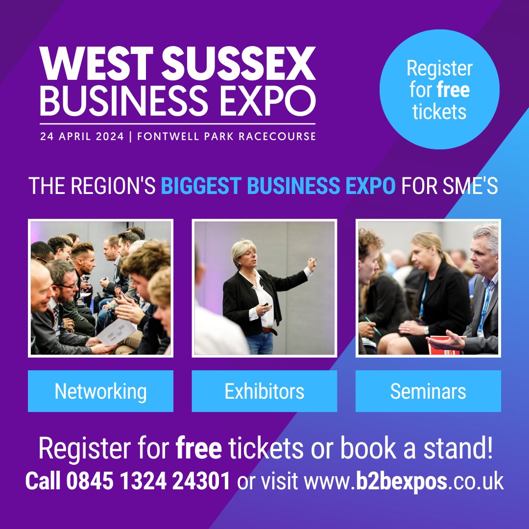 Help your network 🤝 and business connections by telling them all about the upcoming #WestSussex Business Expo on 24th April at Fontwell Park Racecourse #WestSussexExpo b2bexpos.co.uk/event/west-sus…