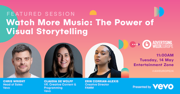 Music you love deserves to be seen. Music videos tell stories, connect people and impact behaviour. Join @Vevo at #AWEurope24 as they explore how artists use music as an influential medium to connect with fans and brands. Learn more about this session: bit.ly/4abRTYb