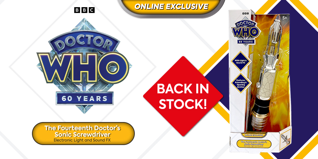 It's back! 🤩

Get your hands on the #DoctorWho 14th Doctor's Sonic Screwdriver available now and exclusively from the Character Options website 👉 character-online.com/doctor-who-the…

Please note customers will be limited to 2 pieces per order.