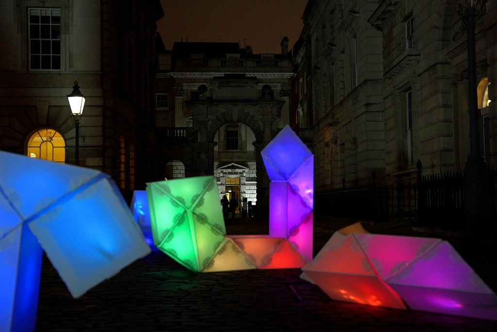 A few snaps from our evening event for @somersethouse's Morgan Stanley Lates. Some of our outdoor pieces were transformed for the night. Game Designer by Lynn Love and Paul Gault, and Twist & Shine by @Kaleider @somersethouse @londongamesfest