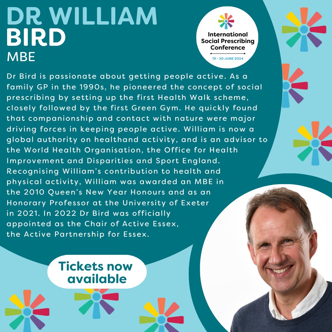 Dr William Bird pioneered the concept of #SocialPrescribing by setting up the first health walk scheme in the 1990s, he also set up the first Green Gym See the full line up & get tickets for the International Social prescribing Conference: ow.ly/yc4U50RAaWy @drwilliambird