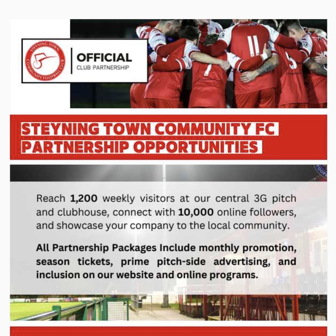 NEW & coming next week. A chance for your business to partner with us, to use us as a platform to promote your business (all with a dedicated account manager) and to help invest in our facilities to create a great legacy for future players and supporters