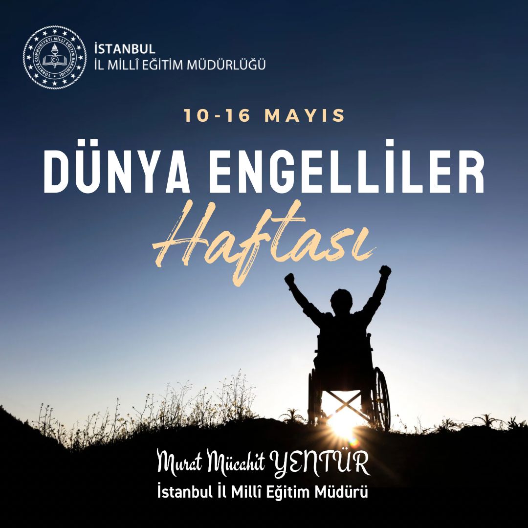 🔹'10-16 Mayıs Dünya Engelliler Haftası'nın, çabalayan ve kararlılıkla hayata tutunan tüm engelli bireylere yönelik farkındalığın artmasına vesile olmasını diliyoruz. @tcmeb @Yusuf__Tekin @MucahitYentur