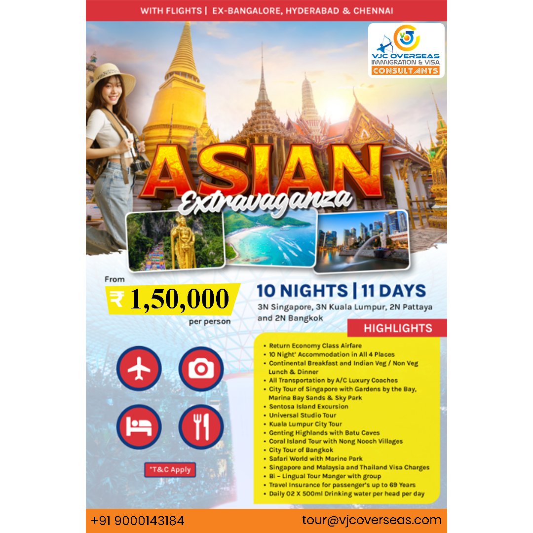 Immerse yourself in the vibrant tapestry of the ASIAN extravaganza Singapore, Kuala Lumpur, Pattaya and Bangkok

+91-9000143184
vjcoverseas.com
tour@vjcoverseas.com

#vjcoverseas #asia #touristvisa #travelabroad #travelling #travelgram #singapore #travel #mayalasia