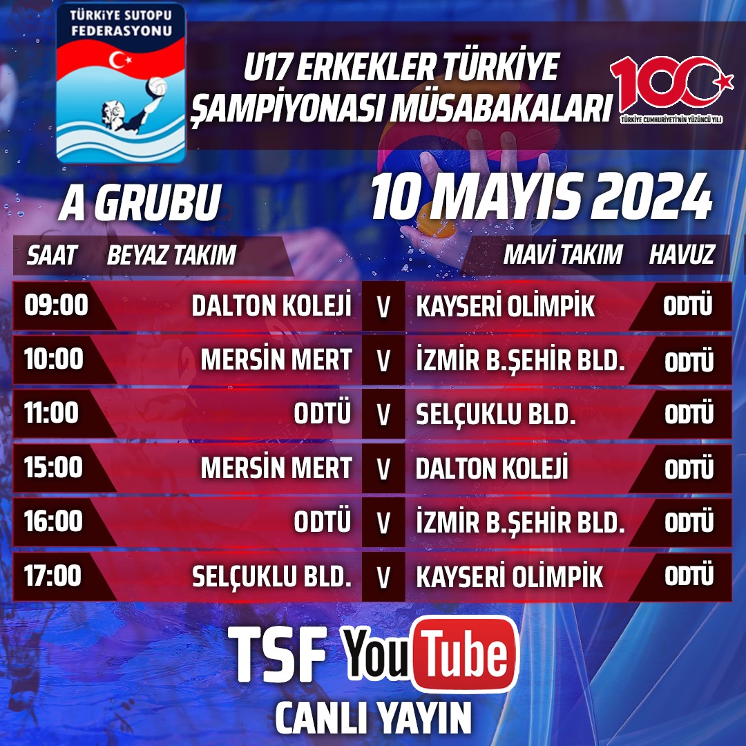 U17 Erkekler Türkiye Şampiyonası A Grubu Müsabakaları

#sutopu #waterpolo #spor 

@SPORTOTO @mobiliztakip @ZubizuApp @sportiveturkiye @aromaturkiye @RamseyModasi @intercitypark @intercity