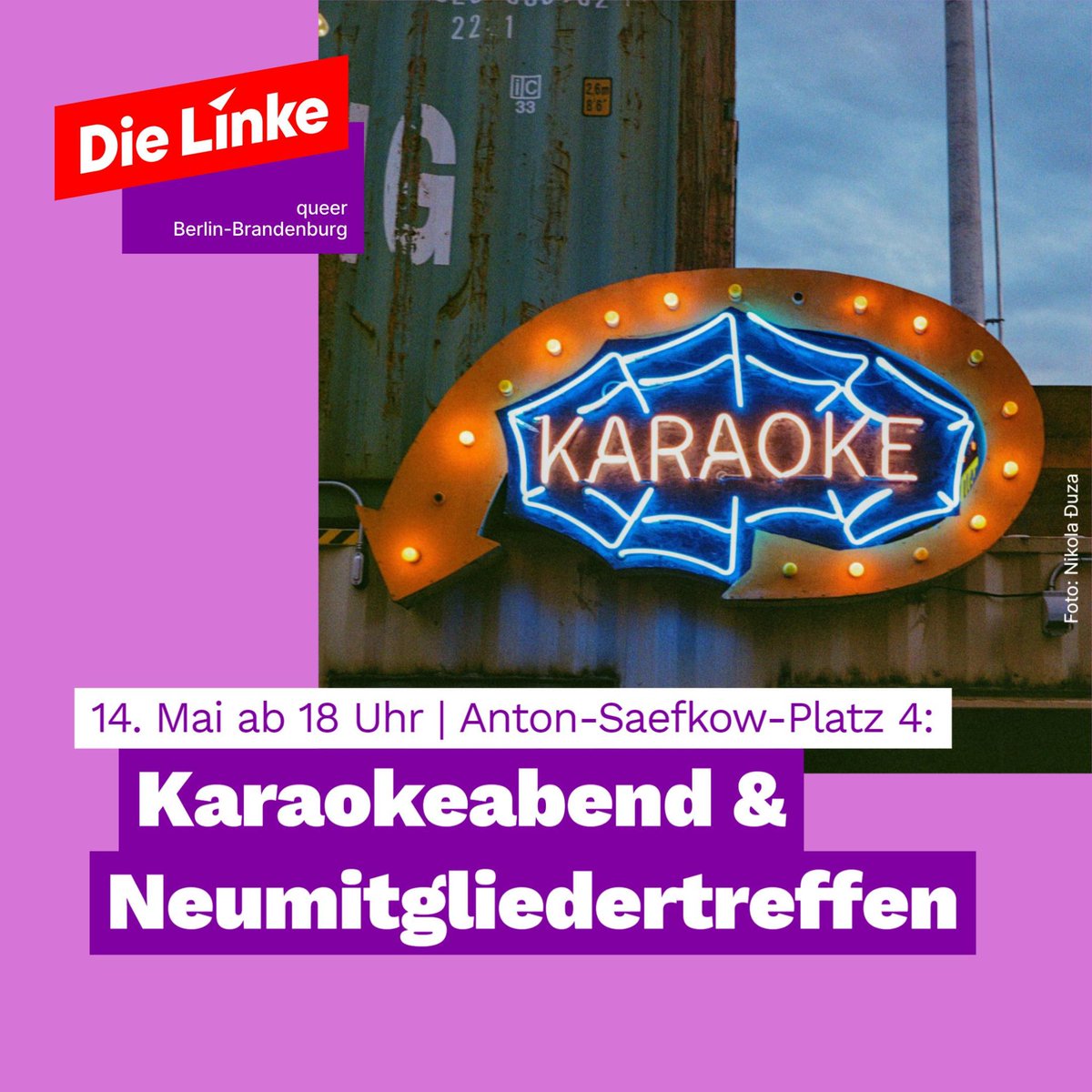 Große Freude: Kommenden Dienstag findet das queere Neumitglieder-Karaoke von @dielinke_queer Berlin-Brandenburg in Lichtenberg statt! Mit dabei sind u.a. @klauslederer und @CEungeschminkt. Singet zahlreich! 🎤 🥰🏳️‍🌈🏳️‍⚧️