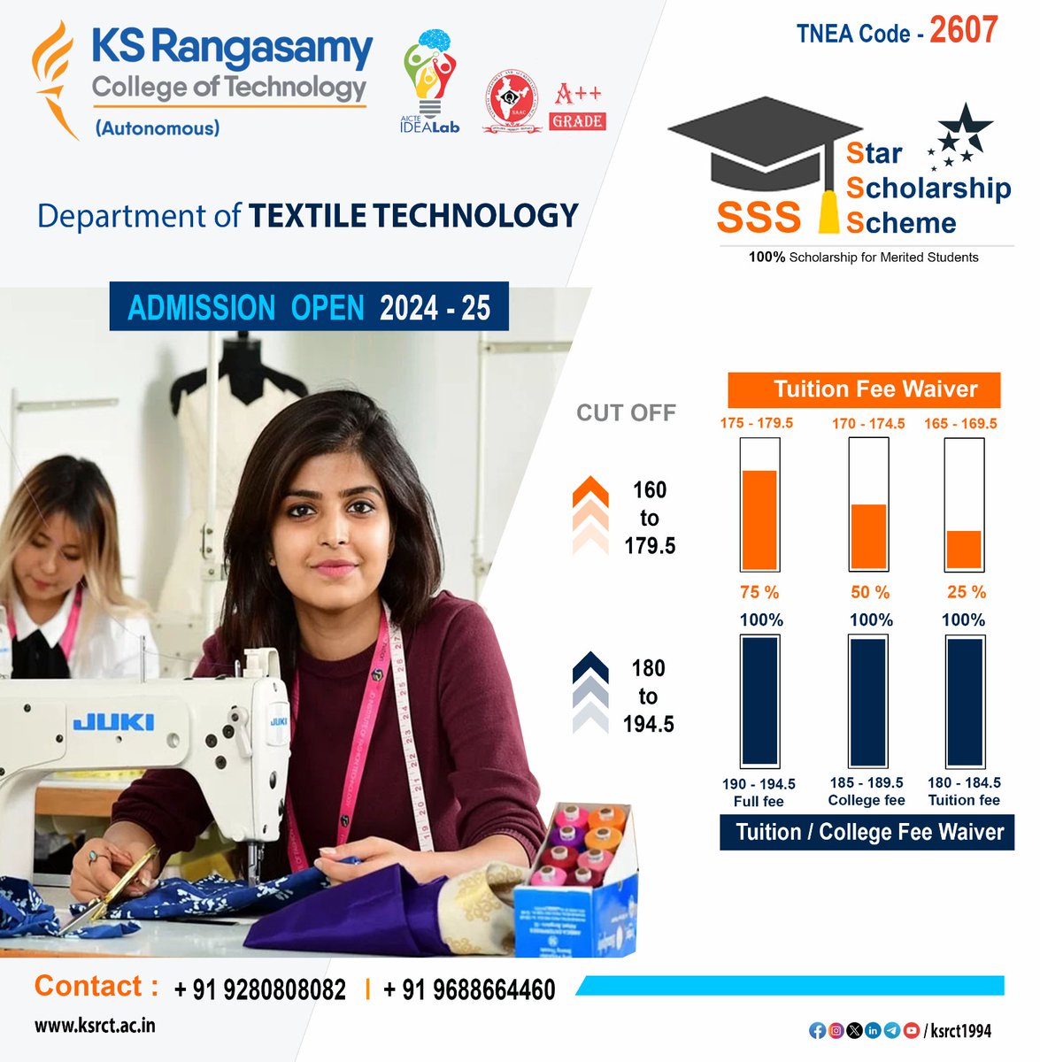 #ksrct1994 offers #Star Scholarship Scheme (SSS) to recognize and reward exceptional students who demonstrate academic excellence and a keen interest in Textile Technology.