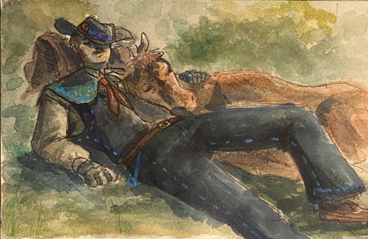 Yee-haw! 
Щщщщщ🤫ковбои спяяяят

#jschlatt #jschlattfanart #cowboy #watercolor #watercolour #sketchbook