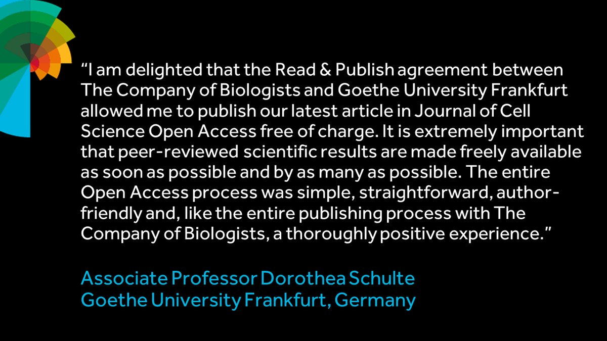 Thank you to Dorothea Schulte for sharing her experience of fee-free #OA publishing in @J_Cell_Sci via our #ReadAndPublish agreement with @goetheuni @ub_ffm Read Dorothea's paper at bit.ly/3wtQTRp See if your institution is also participating bit.ly/3O7BxGi
