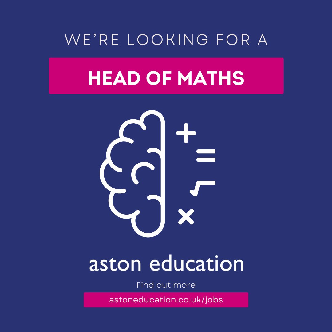 📐 Seeking a Visionary Head of Maths in Lewisham!

astoneducation.co.uk/jobs/hodmathsl…

#MathsTeachingJobs #EducationLeadership #TeachingJobs #LewishamJobs #LondonTeachingJobs #HeadOfMaths #AstonEducation
