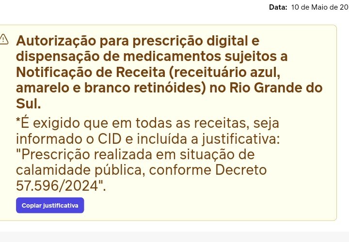 Aqui está a notificação que recebi do sistema online que utilizo para atender.
AJUDEM, COMPARTILHANDO ESTE POST, POIS MUITOS MÉDICOS NÃO SABEM  e possam AJUDAR àqueles que dependem dos remédios tarja preta, que causam efeitos severos, caso seja interrompido o uso.