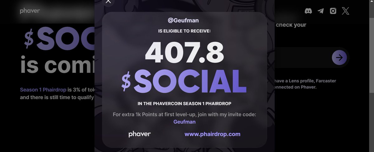 Just checked my <a href="/phaverapp/">Phaver Community</a> #phairdrop eligibility, check your’s below! To still earn $SOCIAL in Season 1, download Phaver and use my invite code Geufman. We both get an extra 1000 Points when you reach Level 2! 🦄 #web3social phairdrop.com