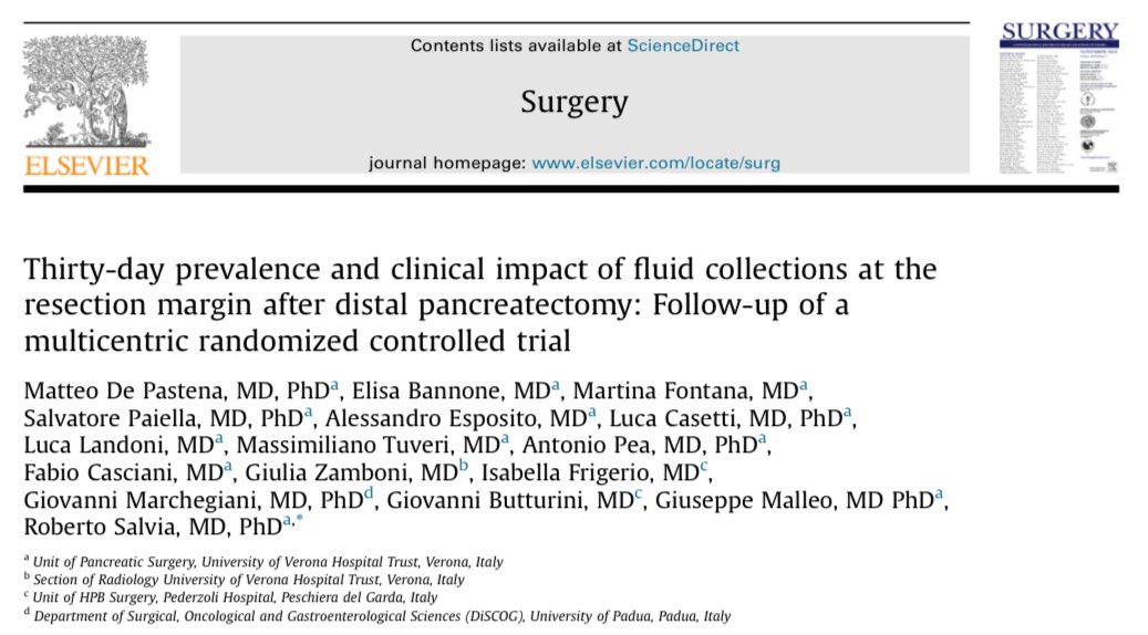 Fluid collections 🐟 after distal pancreatectomy… real complications or just the way the pancreas heals ❤️‍🩹 ?! 💦 30 day prevalence 70% regardless of resection technique 🚨 POPF, PPAP and size > 5cm predictors of clinical relevance 🆓 link sciencedirect.com/science/articl…