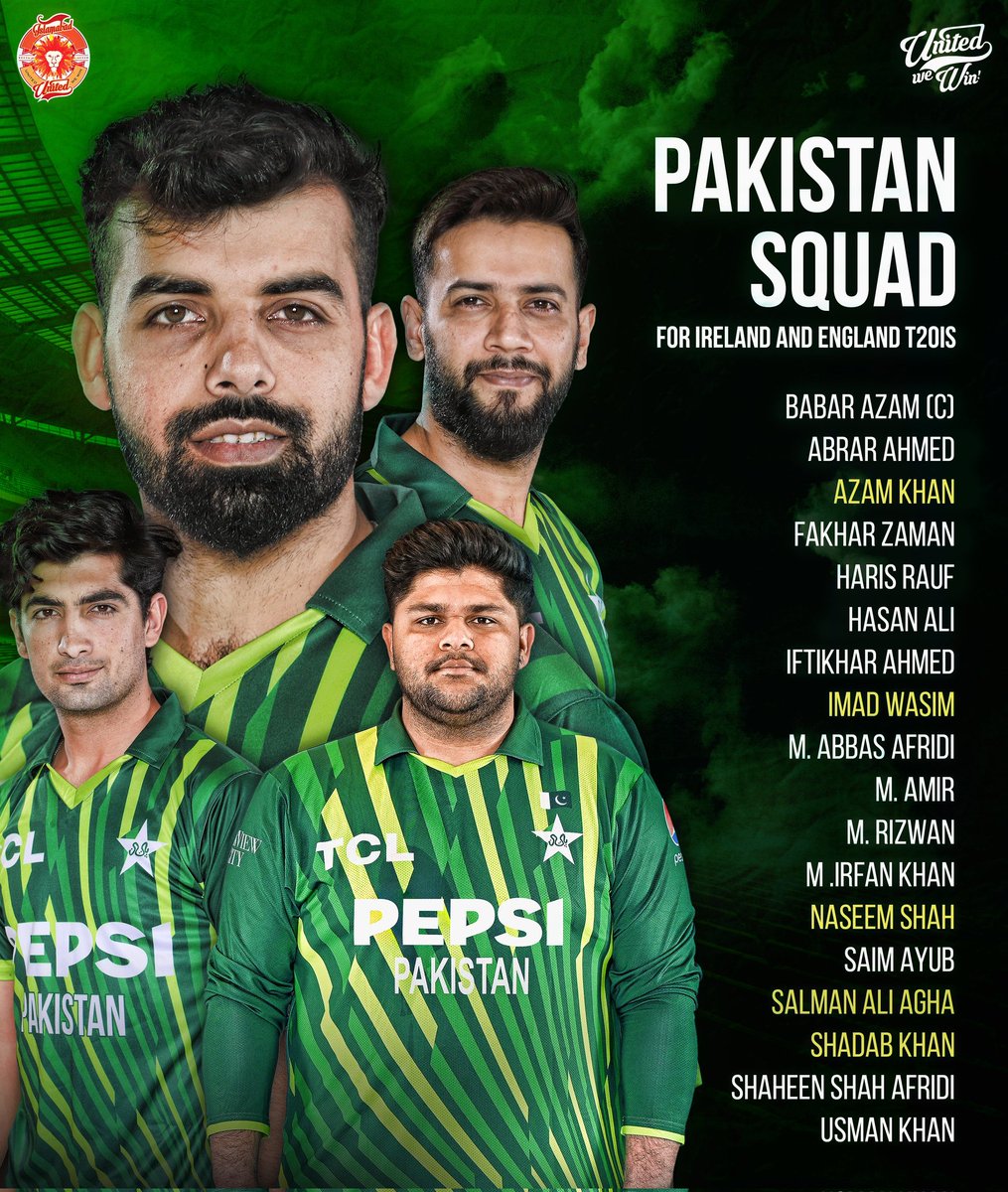 💚🦁 The #MenInGreen ready to ROAR!

Best of luck to the Pakistan squad for the T20I series in Ireland and England.

Bring your best game to the field, #Sherus! 🙌

#IREvPAK #UnitedForPakistan #UnitedWeWin
#IREvPAK