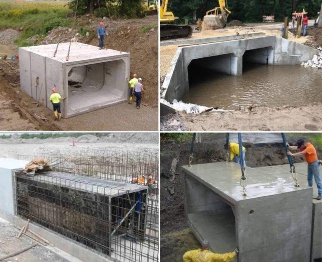 A box culvert is generally a four-sided drainage structure with a square or rectangular opening. 

A box culvert can carry the roadway on top of the box or the structure can be built well below the roadway with earth fill between the structure and the road.