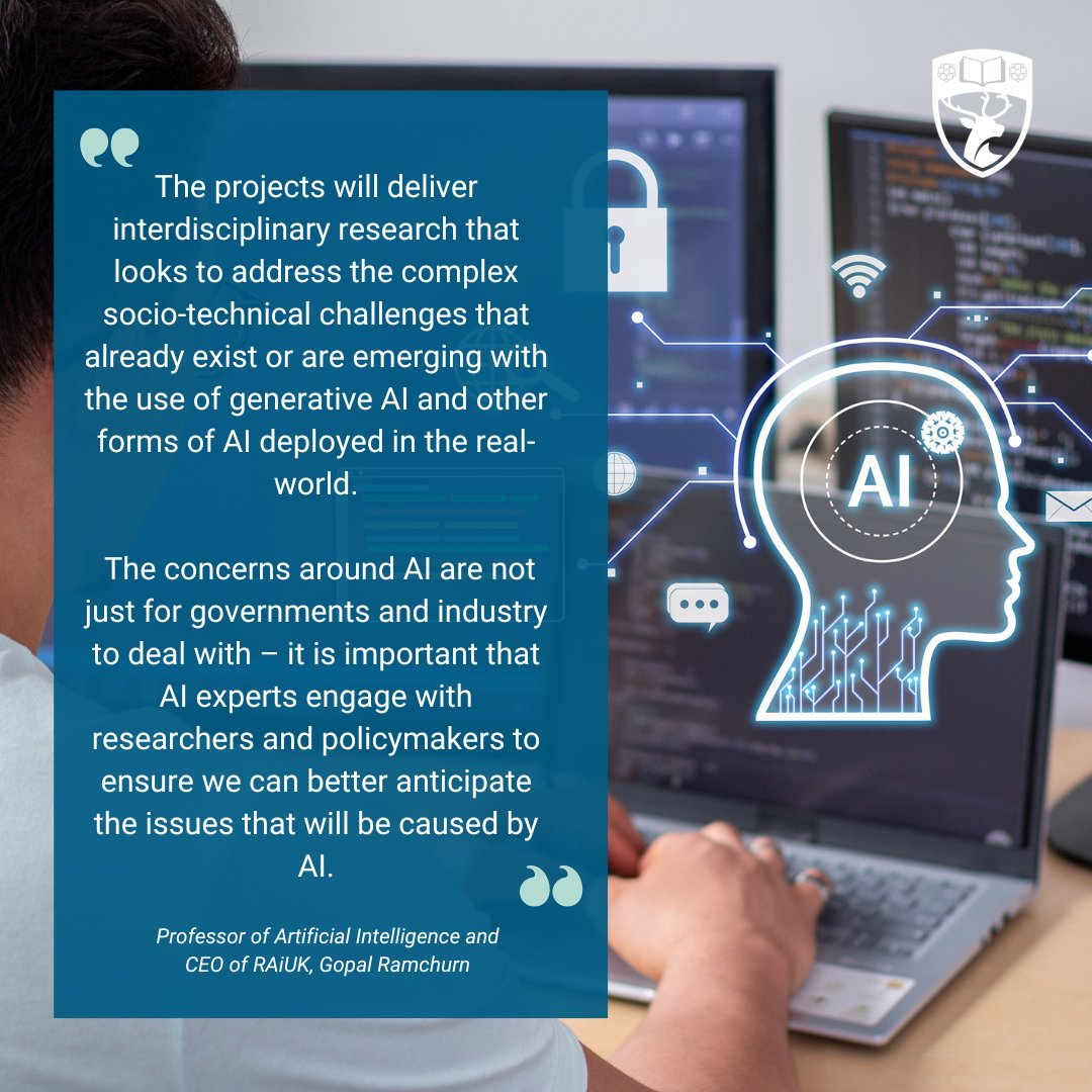 We’re at the heart of the #ArtificialIntelligence revolution.

Projects addressing the challenges of rapid #AI advances have been awarded £12m by the Southampton-led <a href="/responsibleaiuk/">Responsible Ai UK</a> 

Read more 👉 brnw.ch/21wJE0o 

#WeAreUoS