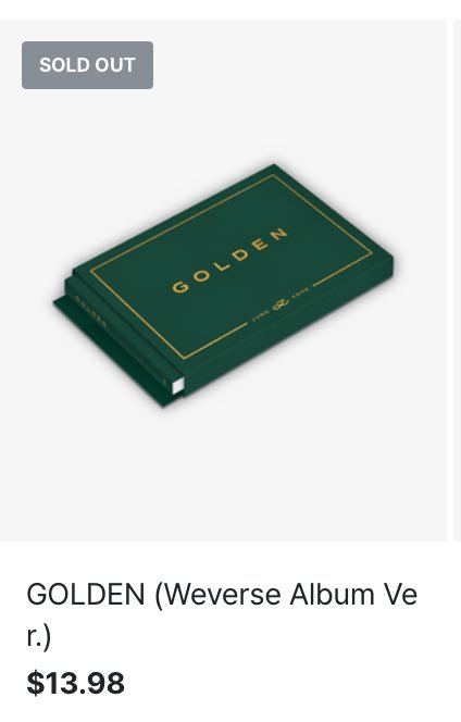 GOLDEN by #JUNGKOOK Weverse Albums Version is SOLD OUT on Weverse US 🇺🇸 now after being sold out in global store ‼️🥵 🔥🔥

RE-STOCK NOW @weverseshop @bts_bighit @HYBEOFFICIALtwt