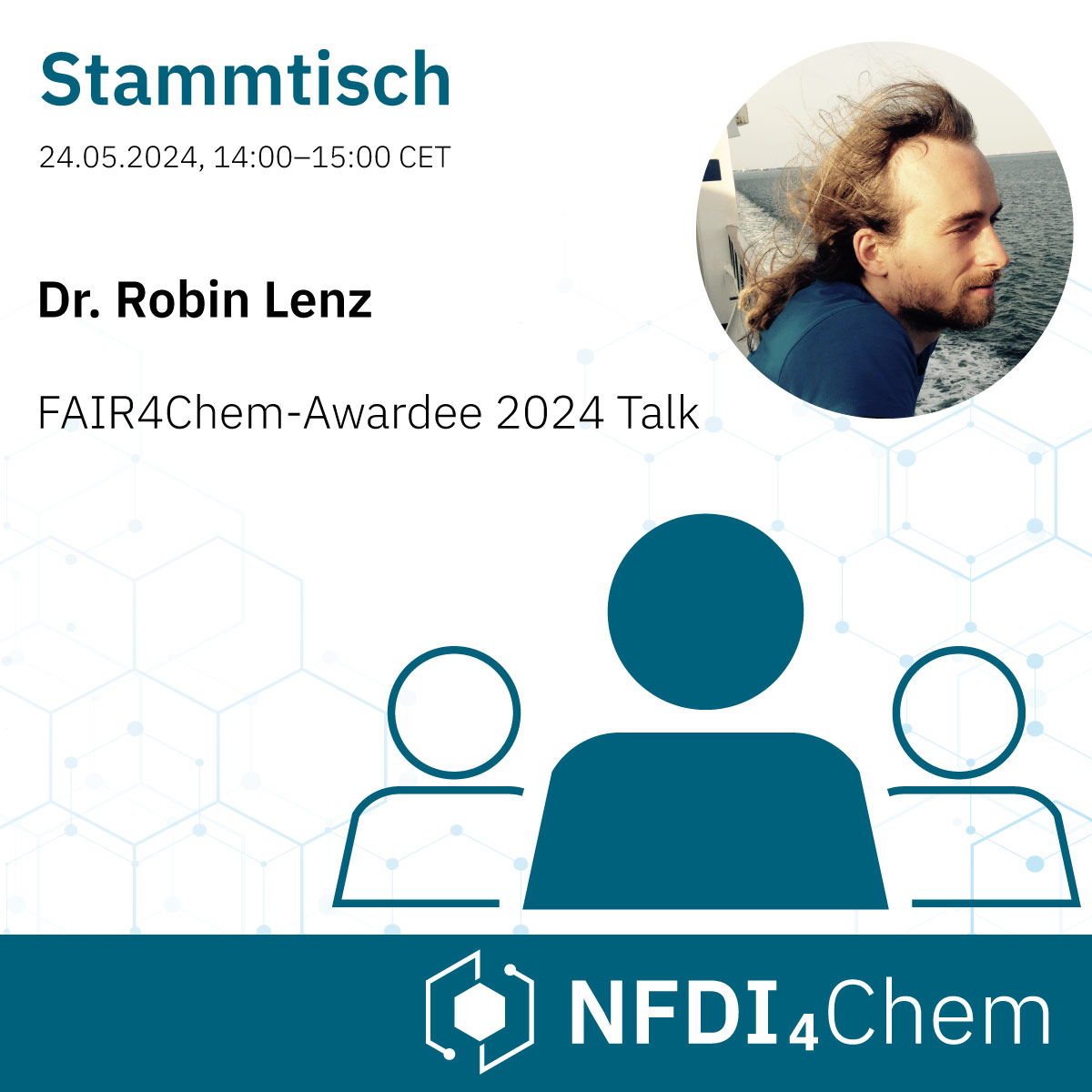 The next Stammtisch is just around the corner. On May 24, Dr. Lenz will talk about his research that led to him winning the FAIR4Chem Award 2024. bit.ly/486Rgzt #chemistry #researchdata #chemtwitter