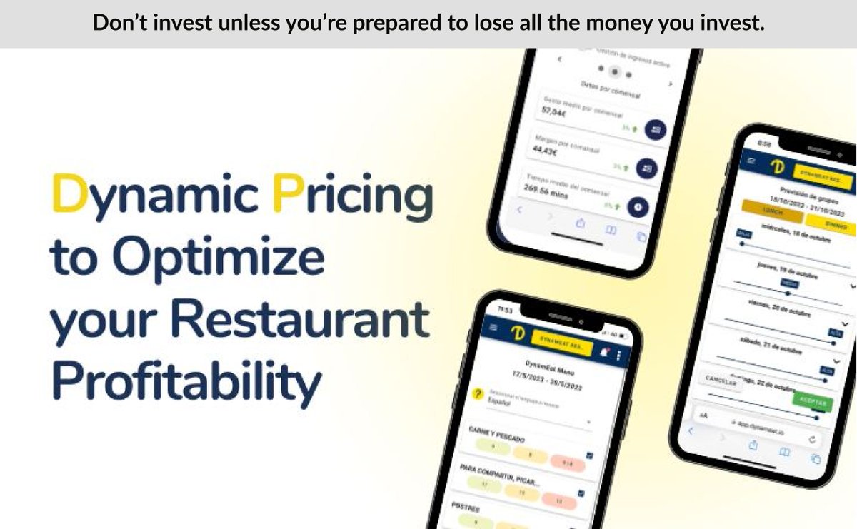 Unlock the future of dining with DynamEat! Dynameat is revolutionizing F&B in hotels with AI-driven dynamic pricing and smart menus. Their tech has already generated an additional €4M in profit for their partners. 🚀 Check out their campaign: bit.ly/4byoJn5