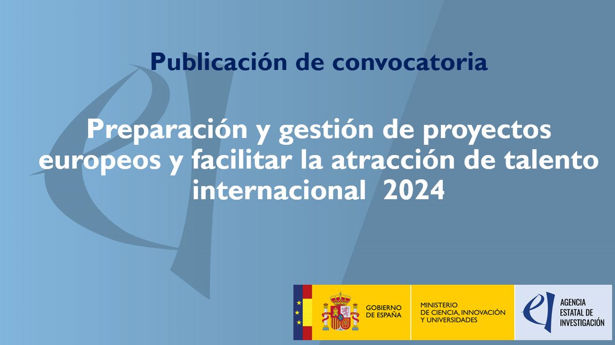 ‼️ La @AgEInves publica la convocatoria correspondiente al año 2024 de las Ayudas para preparación y gestión de proyectos europeos y facilitar la atracción de talento internacional 🪙 11.9 Millones € 📆 Solicitudes del 16/05 al 05/06 ➡️Ficha e información sobre la…