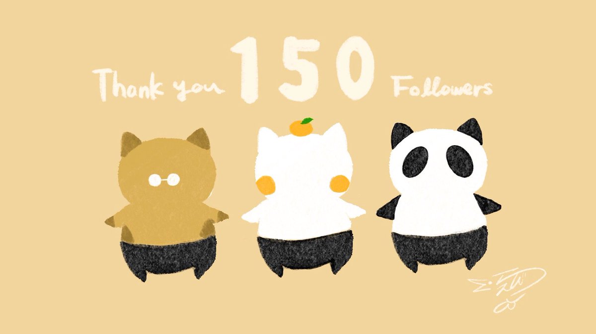 遅ればせながら150フォロワー様到達しました！いつもいいねありがとうございます😭 今までの投稿の中のお気に入り猫さんを添えて記念イラスト🐱🐱🐱 #ゆるいイラスト　#illusrtation