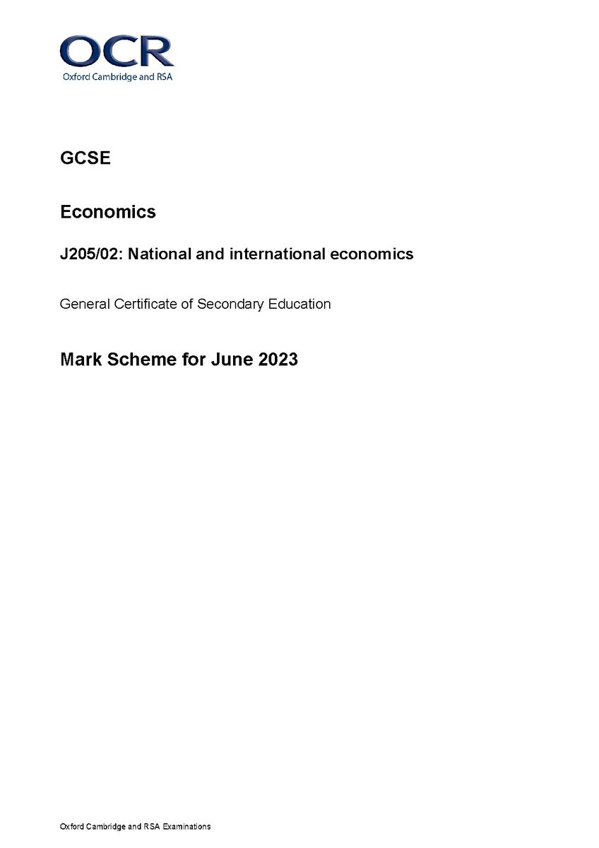 Alizai1587850's tweet image. 2023 OCR GCSE ECONOMICS PAPER 2 MARK SCHEME (J205/02: National and international economics). 
hackedexams.com/item/14929/202… 
#2023ocrgcse #ocrgcseeconomicspaper2 #gcseeconomics #Economics #economicsmarkscheme #J205/02 #hackedexams