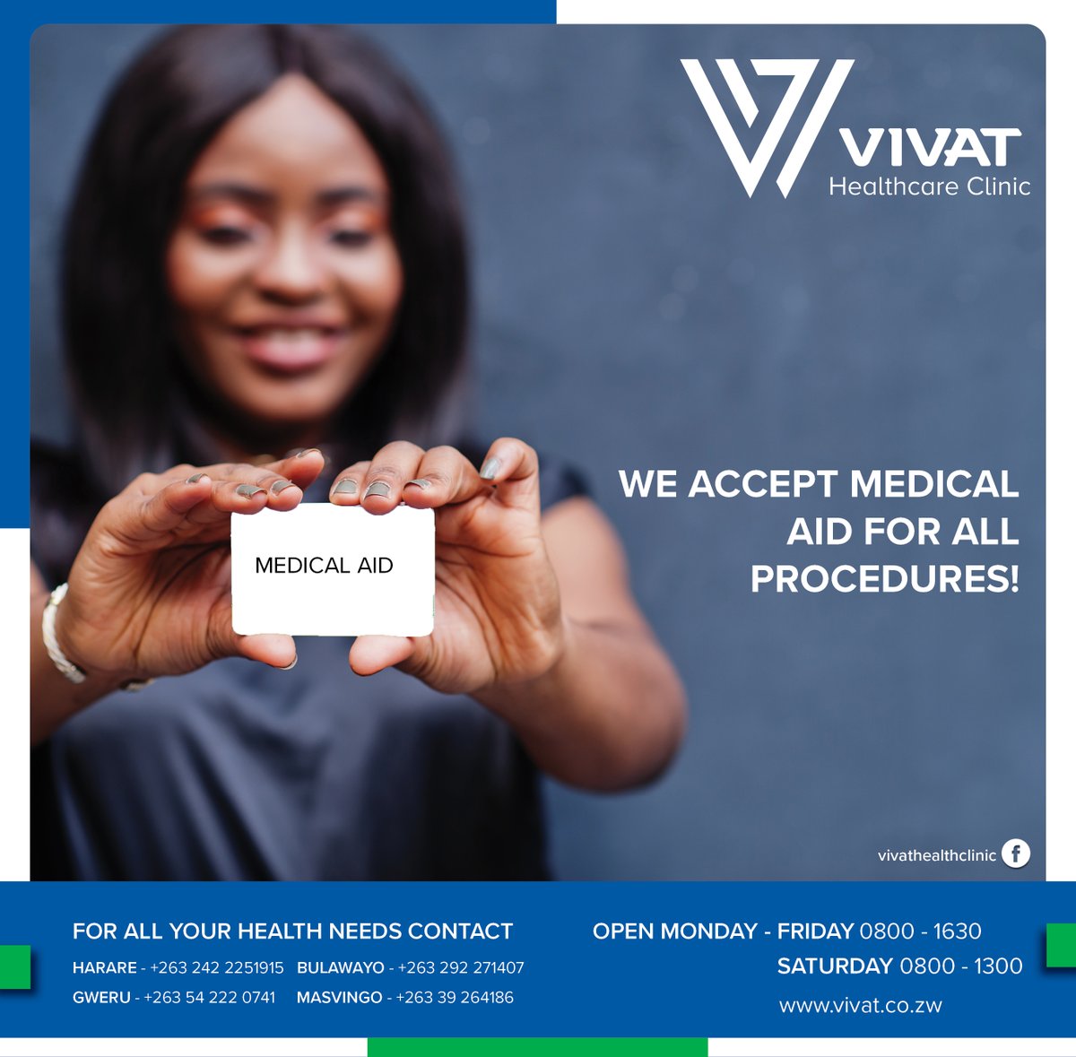Did you know: At VIVAT Health Clinics we accept other Medical Aid members such as Bonvie, FML, Generation, CIMAS, and Masca ( Note that your medical Aid has to get into an agreement with the Healthcare Services Division first before your card can be accepted.