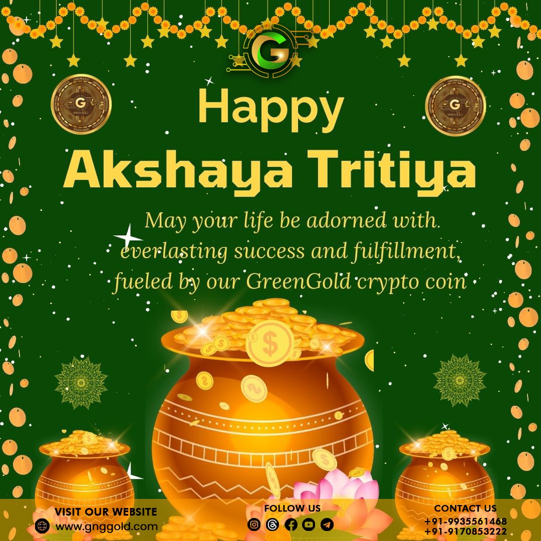 Happy Akshaya Tritiya ✨💫✨
.
May your life be Adorned with Everlasting sucess and Fulfillment fieled by our Greengold Crypto Coin💸💚🌱✨
.
 #akshayatritiyafestival  #greengoldinvesting  
.
Disclaimer: Nothing on this page is financial advice, please do your own research!
