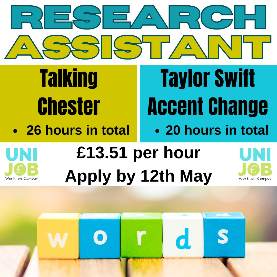 These are great #Jobs for #Students @uochester @ChesterSU @uocshoutout who love #language #dialects #accents & #research, supporting preparation & delivery of an #exhibition #event. Talking Chester: bit.ly/3UAYOVh or #TaylorSwift Accent Change: bit.ly/3JW2Suf