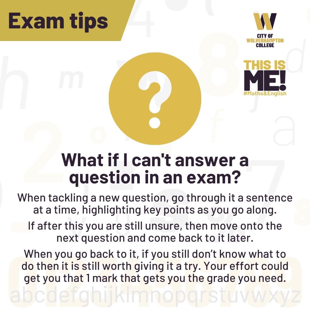 Daily exam tip #5 *What if I can't answer a question?*

When tackling a new question, go through it a sentence at a time, highlighting key points as you go along. 
 
If after this you are still unsure, then move onto the next question and come back to it later. 

#ExamTips