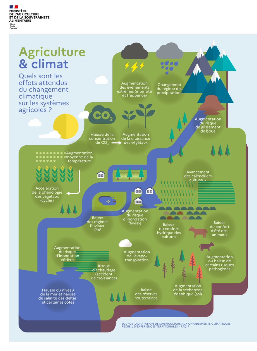 Agriculture & climat | Le changement climatique est une réalité qui s'impose à tous. Quels sont ses effets sur les systèmes agricoles ? 🚜🌱 Découvrez-les dans votre rendez-vous #Infographie ⬇️