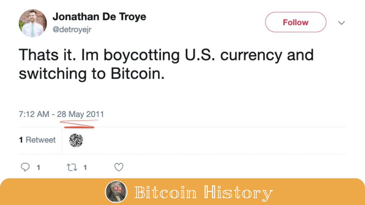 💬 « Je boycotte la monnaie américaine et je passe au Bitcoin. »

Il y a 13 ans jour pour jour, Jonathan a choisi le Bitcoin.
Le prix du #Bitcoin était de 5$.