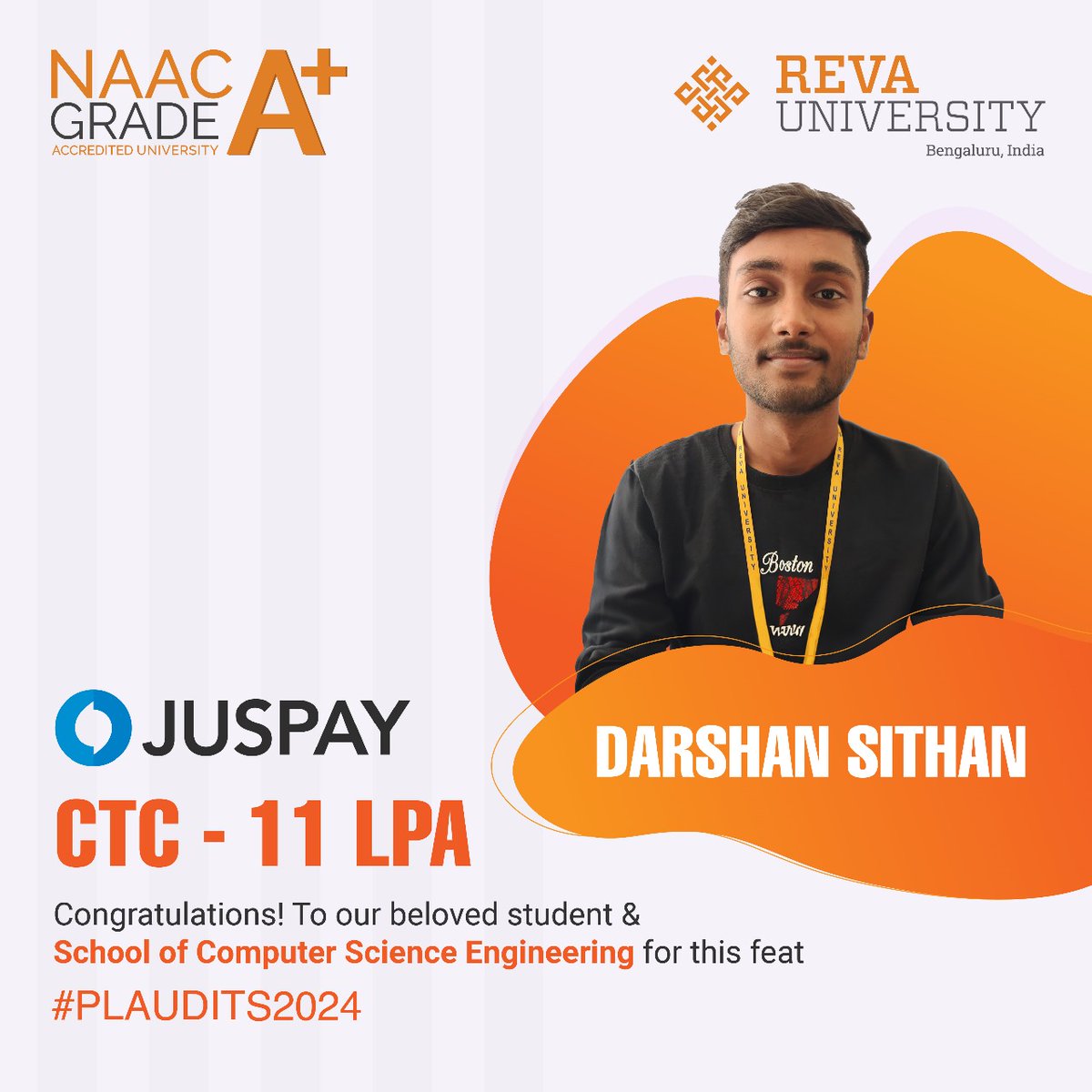 Another milestone achieved! Darshan Sithan, a proud student of REVA University's School of Computer Science and Engineering, has landed a stellar placement at Juspay with an impressive CTC of 11 LPA. Keep shining bright! 

#SuccessStory #REVAUniversity #CampusPlacement