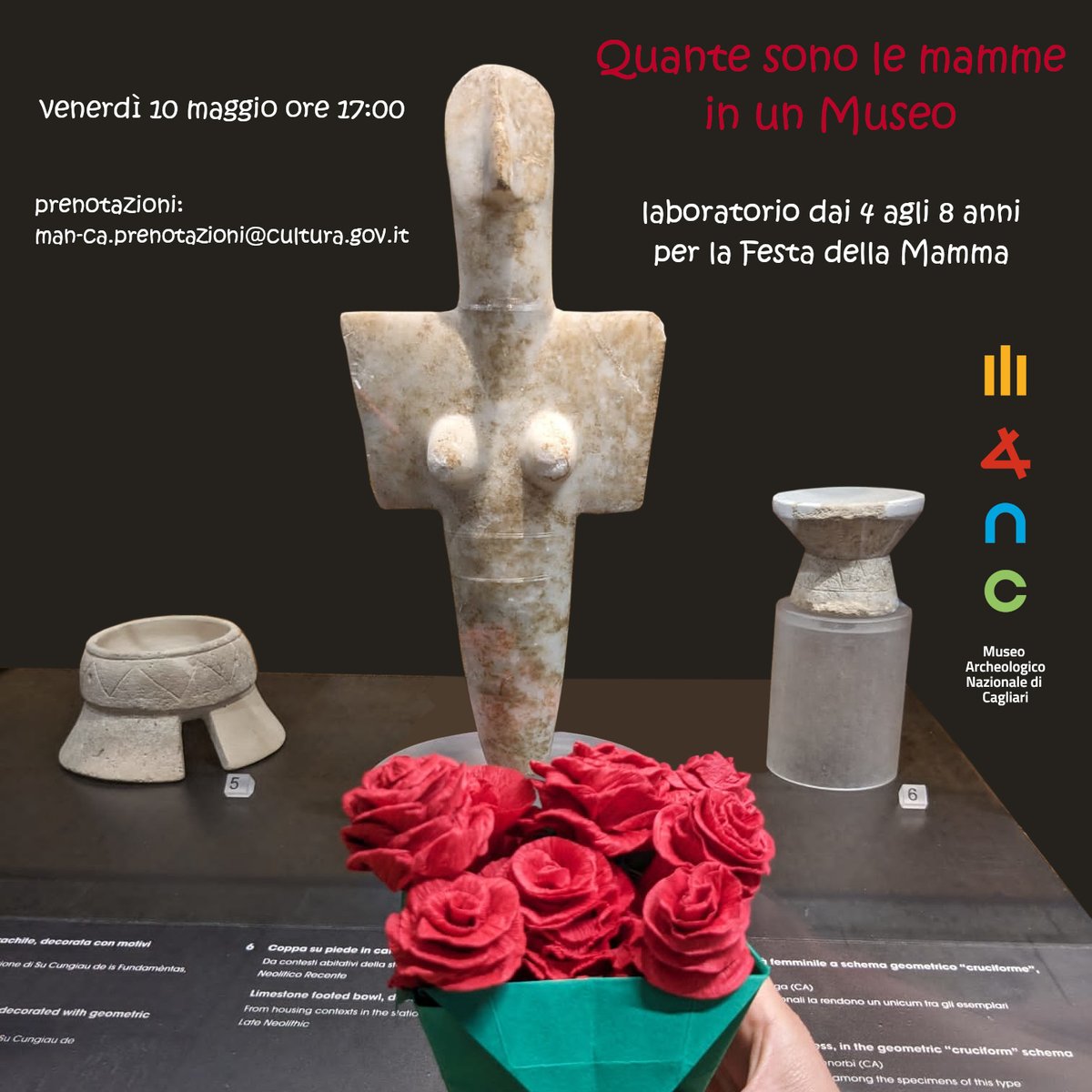 Invito last minute per bambine e bambini da 4 a 8anni! Abbiamo ancora qualche posto per lo speciale labor. “Quante sono le mamme in un museo” dedicato alla Festa della Mamma🌹 Appuntamento questa sera ore17 ai #MuseiNazionaliCagliari Scrivete a man-ca.prenotazioni@cultura.gov.it