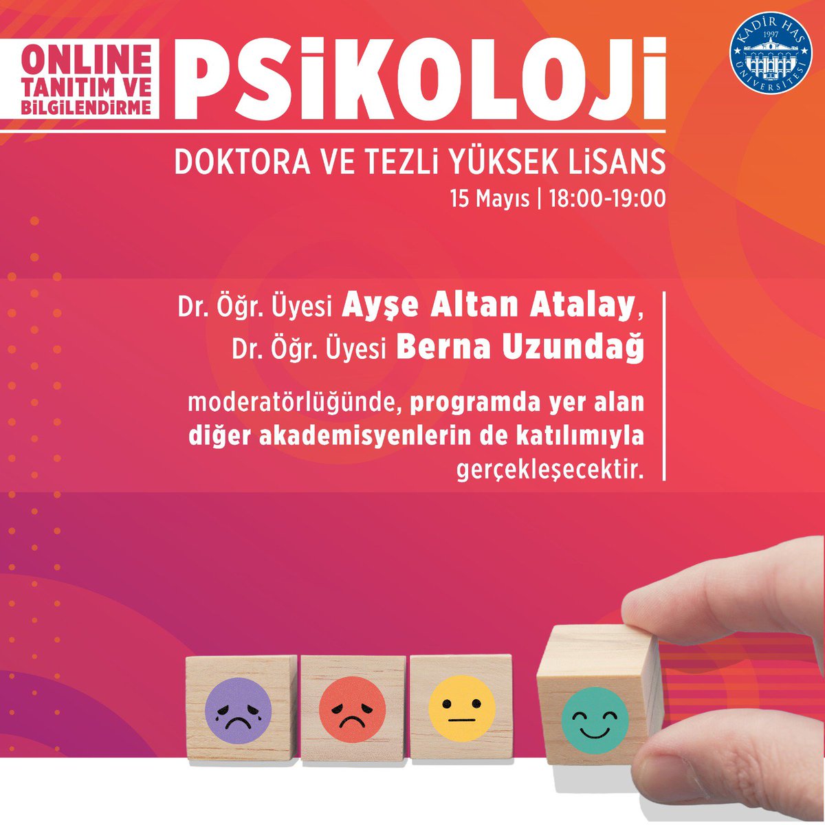Psikoloji doktora ve YL programlarıyla ilgili 15 Mayıs 18-19 arası online bir tanıtım toplantısı düzenliyoruz. Her kabul alanın %100 burslu kabul aldığını hatırlatırım. 

Kayıt formu: dar.vin/b1kby